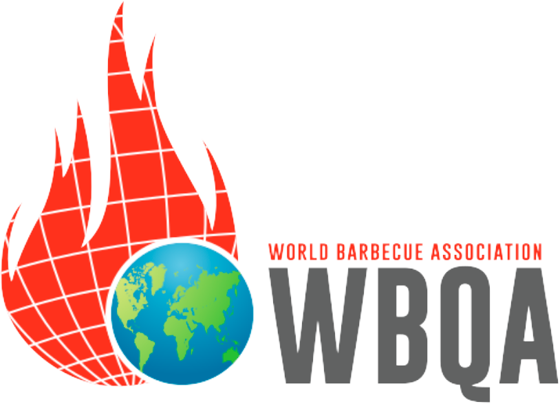 Insignia de la World Barbecue Association (WBQA), llama sobre un globo terráqueo